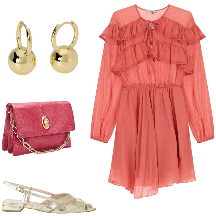 Outfit donna - Total look #2168647. Stile Casual chic per Cerimonia. Abbinamento con orecchini, sandali, vestiti corti, borse a tracolla.