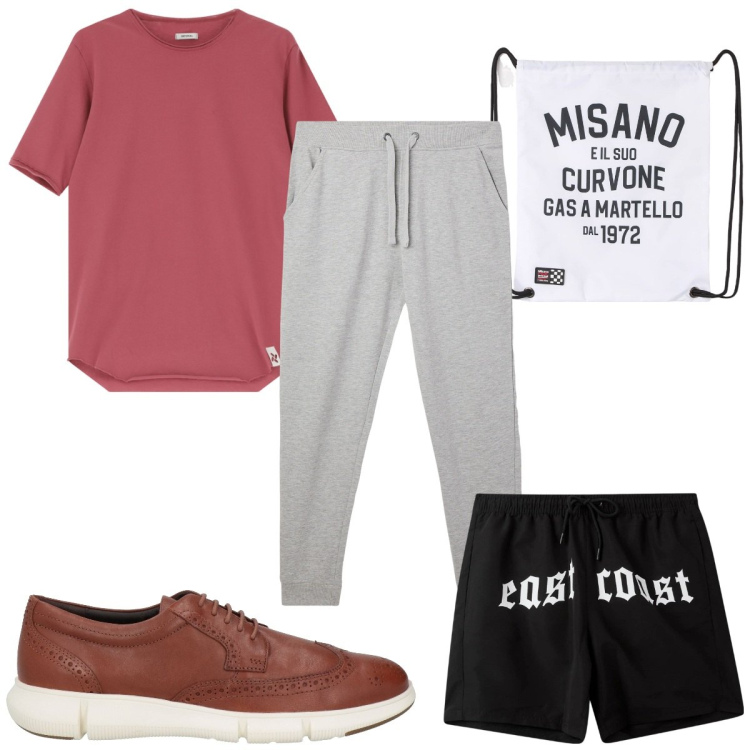 Outfit uomo - Total look #2168648. Stile Trendy per Mare. Abbinamento con sneakers, borse sportive, costumi, pantaloni, t-shirt.