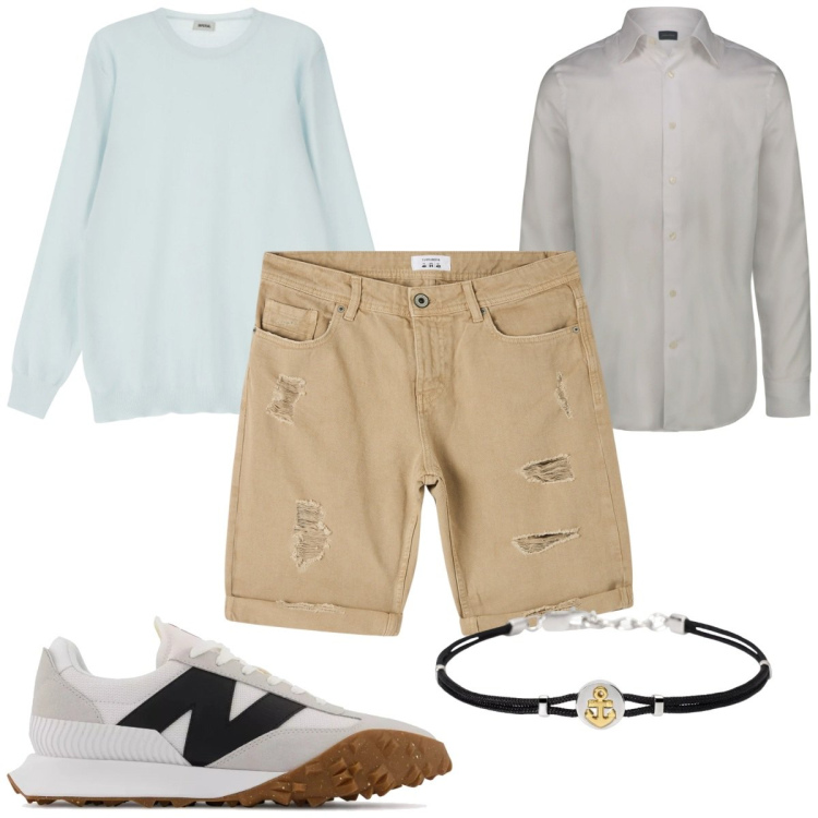 Outfit uomo - Total look #2168650. Stile Trendy per Tutti i giorni. Abbinamento con bermuda, braccialetti, sneakers, maglieria, camicie.