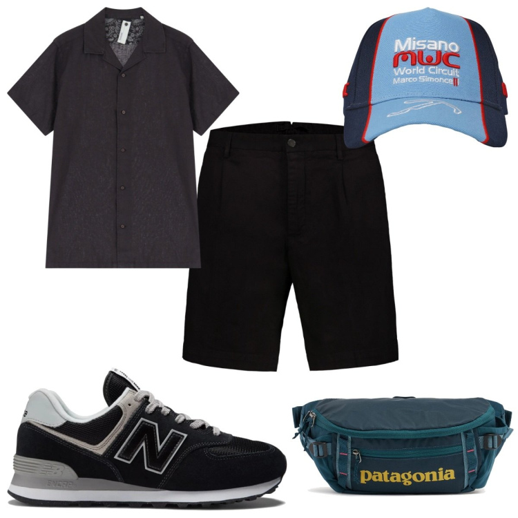Outfit uomo - Total look #2168664. Stile Trendy per Tutti i giorni. Abbinamento con cappelli, sneakers, camicie a manica corta, borse sportive, bermuda.