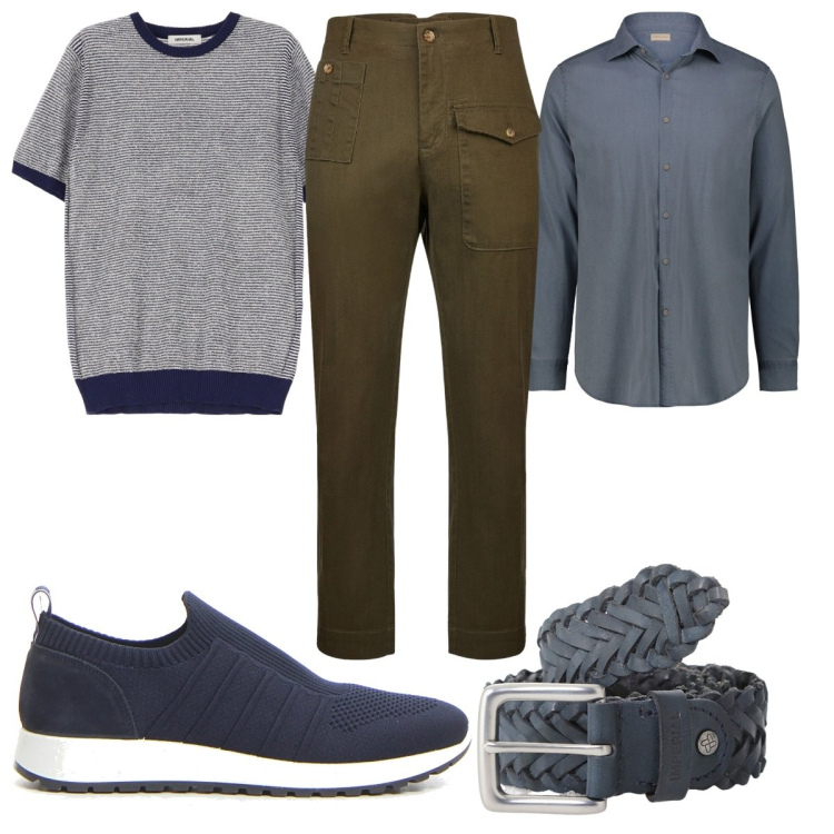 Outfit uomo - Total look #2168673. Stile Trendy per Tutti i giorni. Abbinamento con cinture, maglieria, pantaloni, camicie, sneakers.