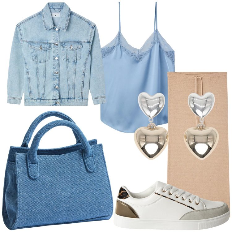 Outfit donna - My outfit. Stile Basic per Tutti i giorni. Abbinamento con sneakers, gonne lunghe, orecchini, borse a tracolla, top, cappotti.