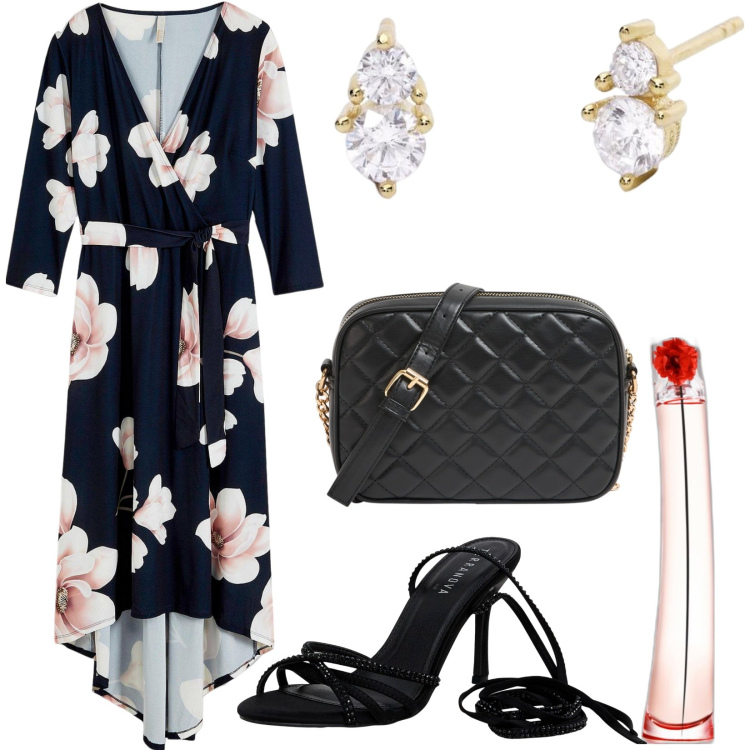 Outfit donna - Occasioni speciali. Stile Bon Ton per Cerimonia. Abbinamento con vestiti lunghi, profumi, sandali alla schiava, borse a tracolla, orecchini.