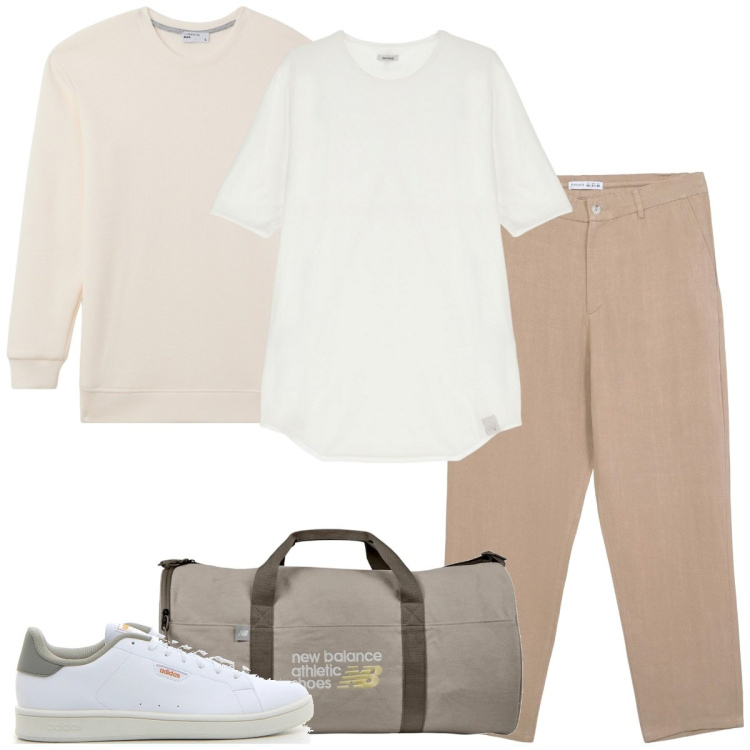 Outfit uomo - Total look #2168749. Stile Urban per Tutti i giorni. Abbinamento con maglieria, pantaloni chino, borse sportive, t-shirt, sneakers.
