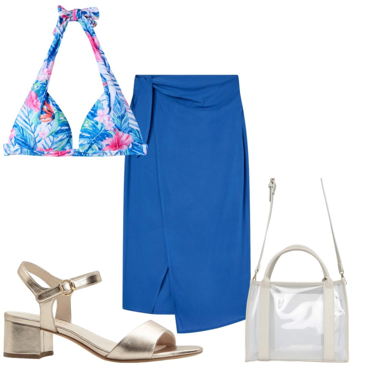 Outfit donna - Total look #2168759. Stile Trendy per Mare. Abbinamento con sandali col tacco, borse tote, gonne lunghe, bikini.