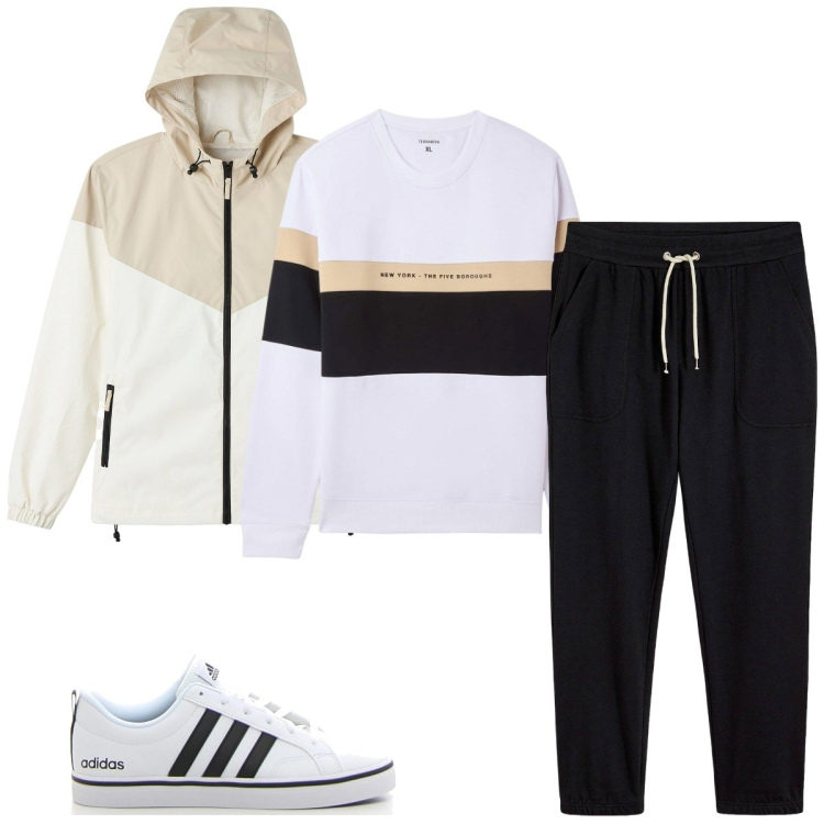 Outfit uomo - Total look #2168770. Stile Casual per Sport. Abbinamento con pantaloni sportivi, felpe con cappuccio, giacche, sneakers.