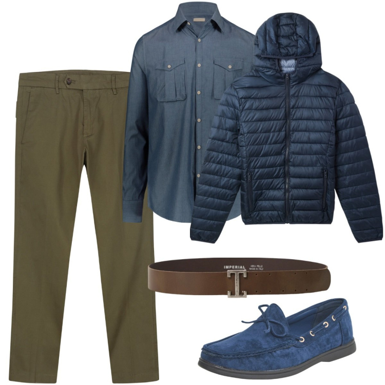 Outfit uomo - Total look #2168775. Stile Urban per Tutti i giorni. Abbinamento con scarpe stringate, piumini, cinture, camicie, pantaloni chino.
