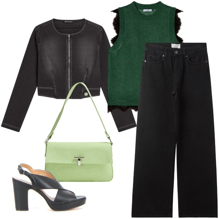 Outfit donna - Il gilet col pizzo. Stile Casual chic per Serata fuori. Abbinamento con borse a spalla, jeans, blazer, top, sandali col tacco.