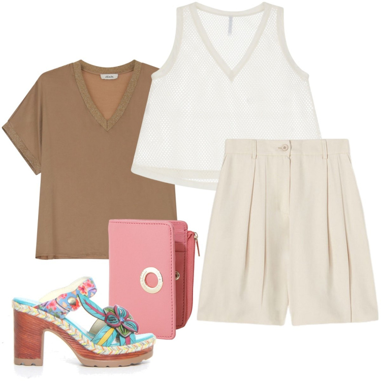 Outfit donna - I sandali colorati. Stile Casual chic per Tutti i giorni. Abbinamento con portafogli, t-shirt, maglieria, ciabatte, shorts.