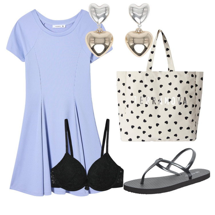 Outfit donna - Terranova bon ton. Stile Bon Ton per Tutti i giorni. Abbinamento con sandali, orecchini, borse tote, vestiti corti, reggiseni push-up.