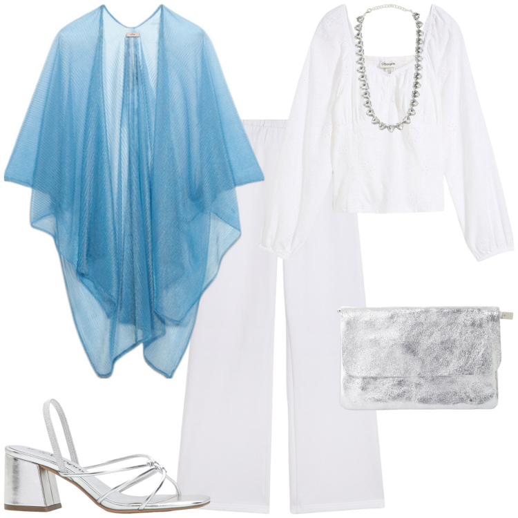 Outfit donna - Cerimonia evento serata speciale. Stile Chic per Cerimonia. Abbinamento con sandali col tacco, bluse, collane, borse a tracolla, pantaloni, cappe.
