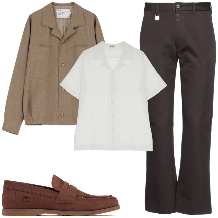 Outfit uomo - Total look #2168811. Stile Casual per Ufficio. Abbinamento con pantaloni chino, cappotti, camicie a manica corta, scarpe stringate.