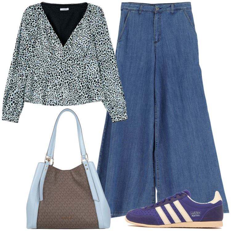 Outfit donna - Pratica tutto il giorno. Stile Casual per Tutti i giorni. Abbinamento con borse a mano, jeans, sneakers, top.