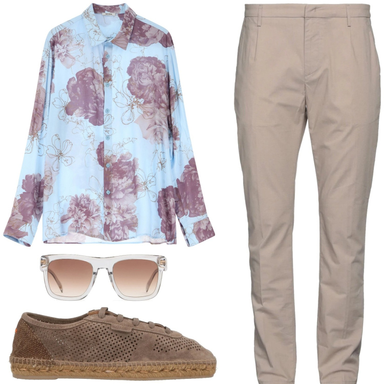 Outfit uomo - Total look #2168823. Stile Trendy per Tutti i giorni. Abbinamento con pantaloni, espadrillas, camicie, occhiali da sole.