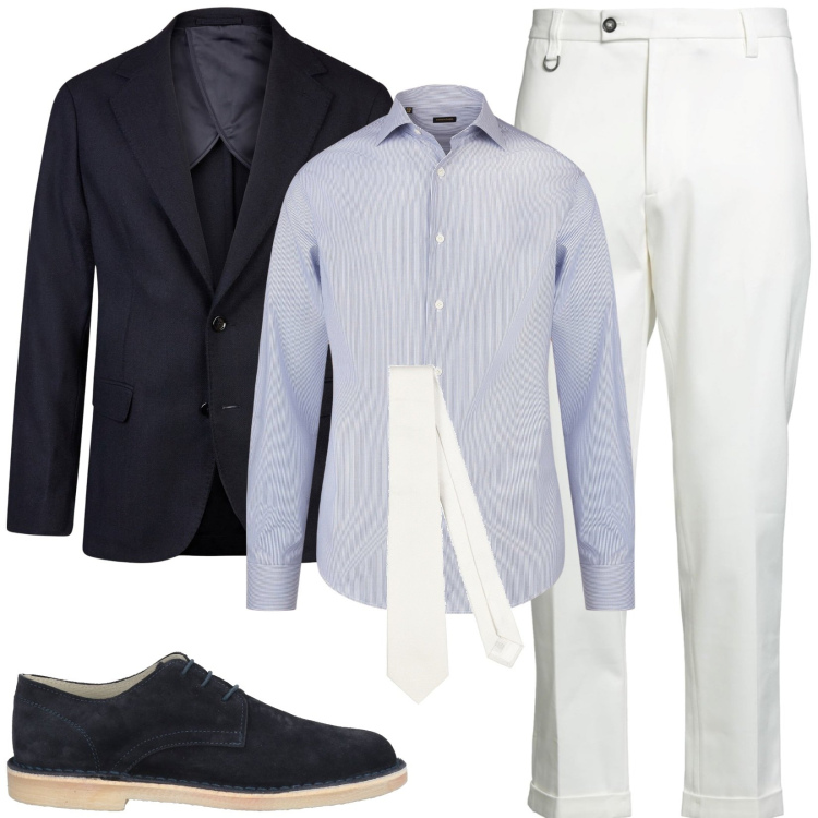 Outfit uomo - Cerimonia informale. Stile Business/Elegante per Cerimonia. Abbinamento con pantaloni chino, cravatte, scarpe stringate, giacche, camicie.