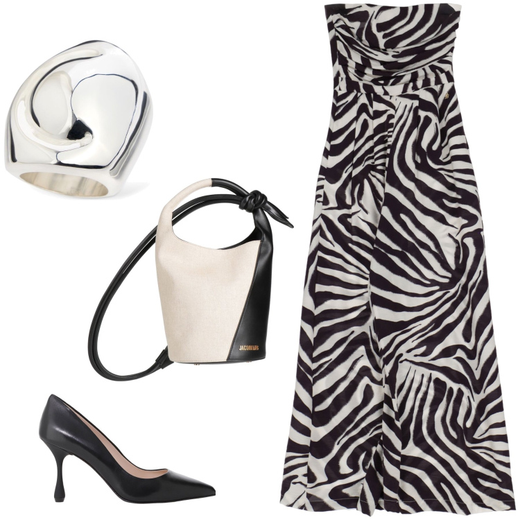 Outfit donna - Total look #2168827. Stile Chic per Serata fuori. Abbinamento con borse a secchiello, tute, décolleté, anelli.