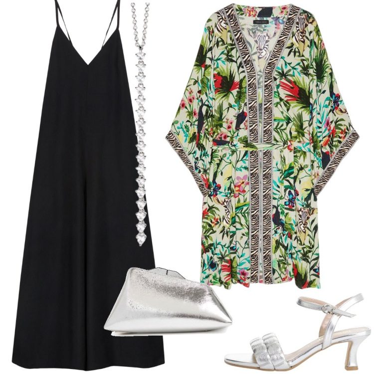 Outfit donna - Serata evento. Stile Glamour per Serata fuori. Abbinamento con ciondoli, sandali col tacco, caftani, tute, pochette.
