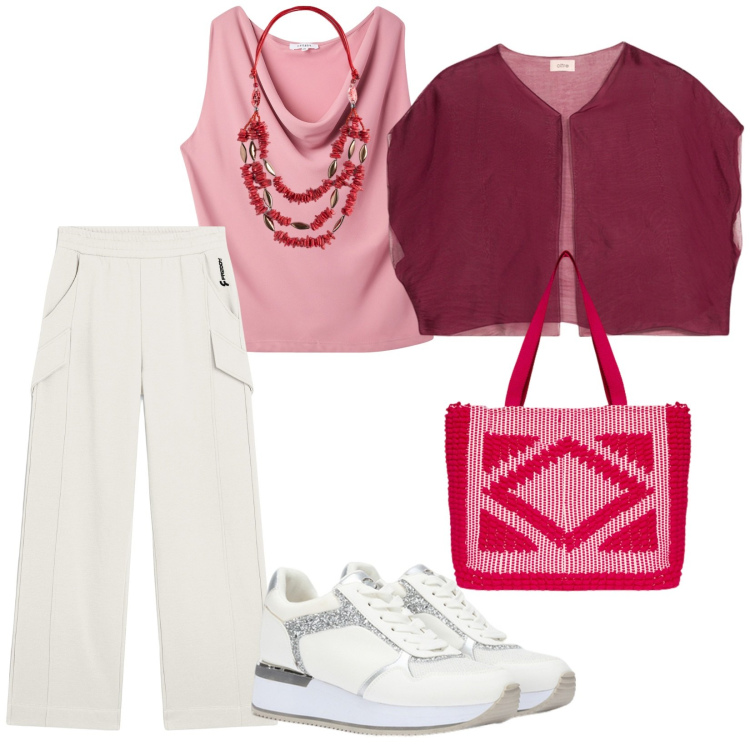 Outfit donna - Colore. per Scuola/Università. Abbinamento con canottiere, pantaloni, borse a mano, sneakers, blazer, collane.