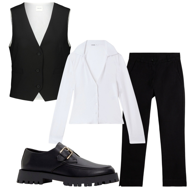Outfit donna - Gilet must have. Stile Minimal per Ufficio. Abbinamento con mocassini, camicie, pantaloni, gilet.