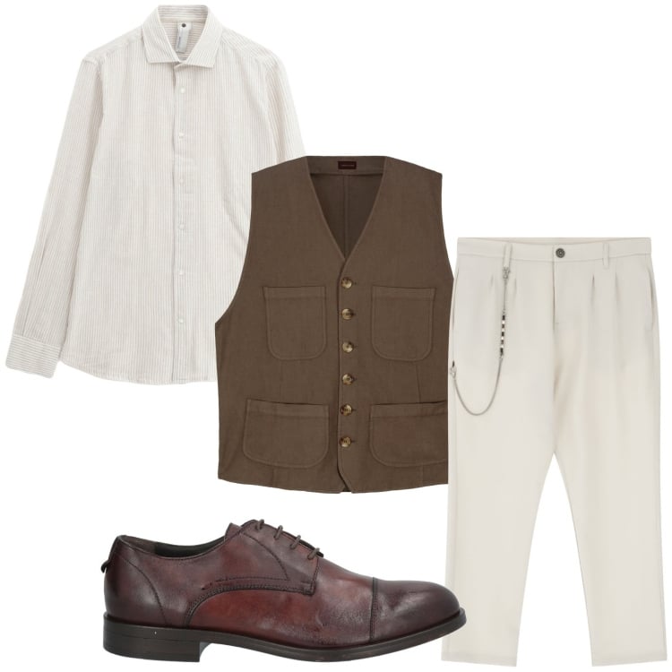 Outfit uomo - Minimal. Stile Casual per Tutti i giorni. Abbinamento con scarpe stringate, pantaloni, camicie, gilet.