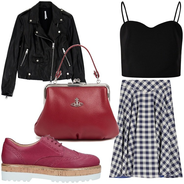 Outfit donna - Quadretti e co. Stile Casual chic per Serata fuori. Abbinamento con scarpe stringate, top, giacche, gonne, borse a mano.