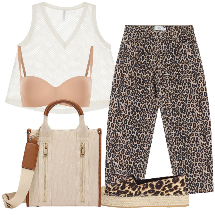 Outfit donna - Nella giungla cittadina. Stile Trendy per Tutti i giorni. Abbinamento con espadrillas, reggiseni, pantaloni, t-shirt, borse tote.