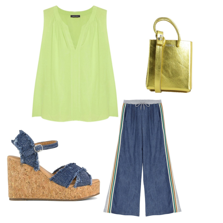Outfit donna - Jeans for ever. Stile Urban per Tutti i giorni. Abbinamento con borse a spalla, jeans, zeppe, top.
