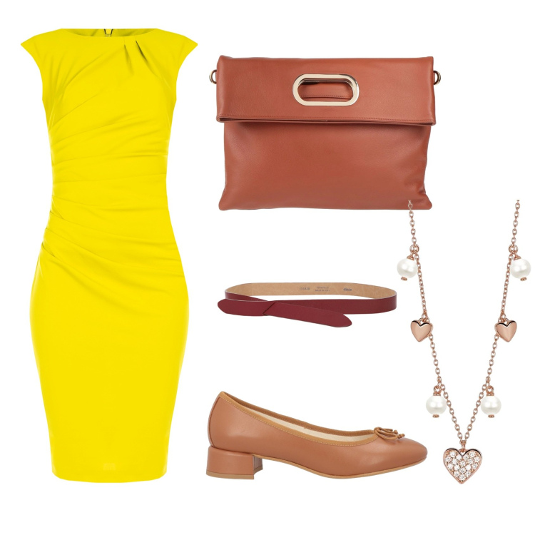 Outfit donna - Total look #2168932. Stile Glamour per Serata fuori. Abbinamento con ballerine, borse a mano, collane, vestiti a tubino, cinture.