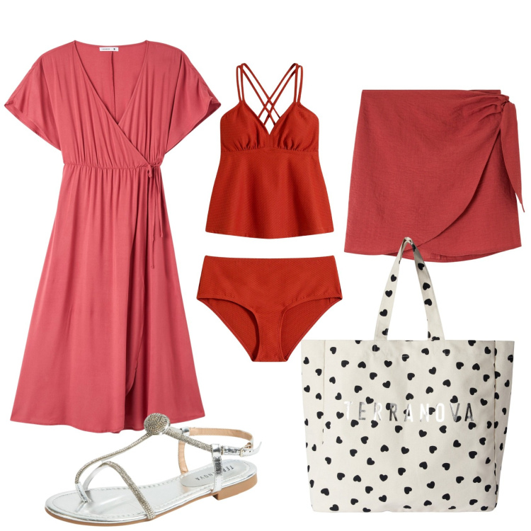 Outfit donna - Total look #2168933. Stile Casual per Mare. Abbinamento con costumi interi, vestiti da spiaggia, vestiti lunghi, ciabatte, borse tote.