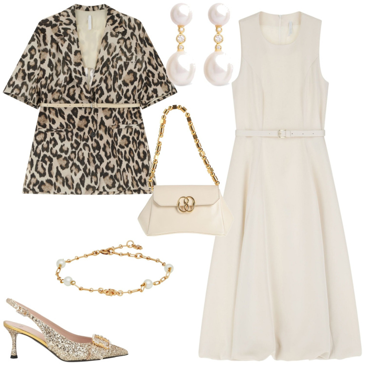 Outfit donna - Cerimonia evento serata. Stile Glamour per Serata fuori. Abbinamento con décolleté, borse a mano, braccialetti, vestiti midi/longuette, blazer, orecchini.