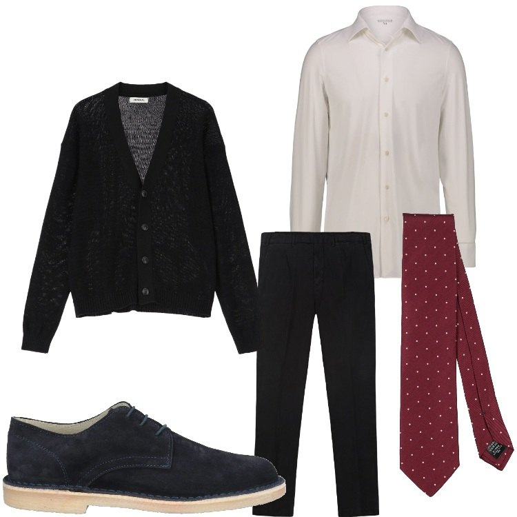 Outfit uomo - Serata in cravatta. Stile Business/Elegante per Serata speciale. Abbinamento con cravatte, scarpe stringate, cardigans, pantaloni, camicie.