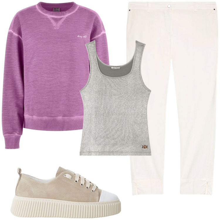 Outfit donna - Comodità. Stile Casual per Tutti i giorni. Abbinamento con sneakers, felpe, canottiere, pantaloni chino.