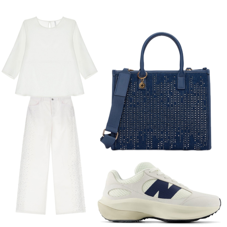 Outfit donna - Aperitivo. Stile Trendy per Tutti i giorni. Abbinamento con sneakers, pantaloni, bluse, borse a mano.