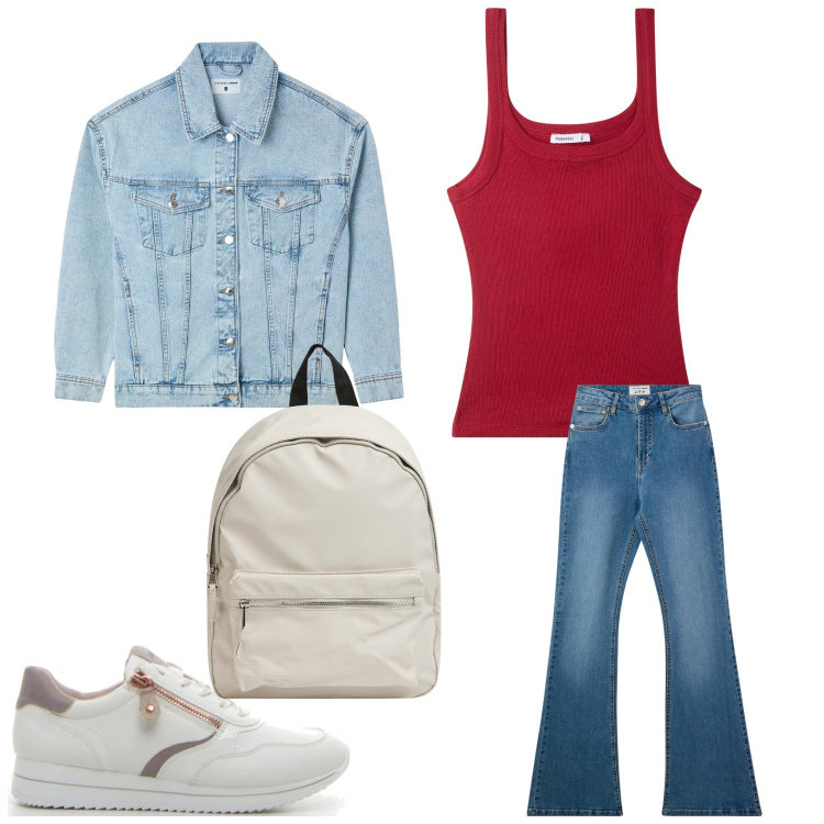 Outfit donna - Concerto live. Stile Basic per Serata fuori. Abbinamento con jeans a zampa, canottiere, cappotti, zaini, sneakers.