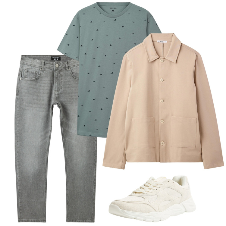 Outfit uomo - Mattinata libera. Stile Casual per Tutti i giorni. Abbinamento con cappotti, t-shirt, jeans, sneakers.
