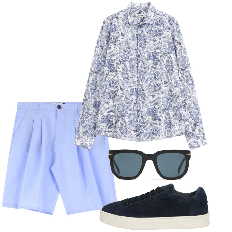 Outfit uomo - Fine settimana. Stile Trendy per Tutti i giorni. Abbinamento con sneakers, camicie, bermuda, occhiali da sole.