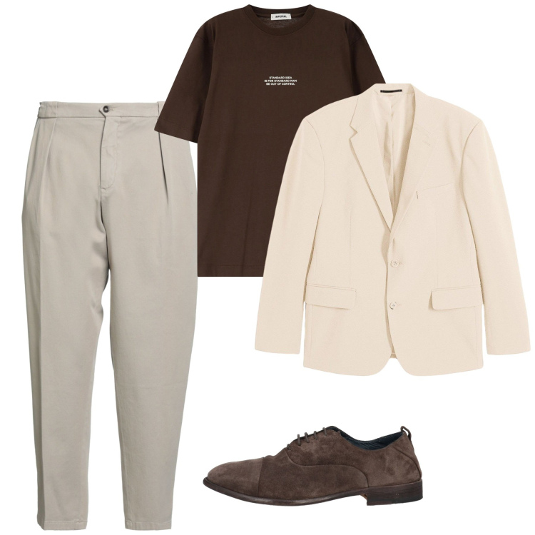 Outfit uomo - Moka e sabbia. Stile Trendy per Tutti i giorni. Abbinamento con giacche, pantaloni chino, scarpe stringate, t-shirt.