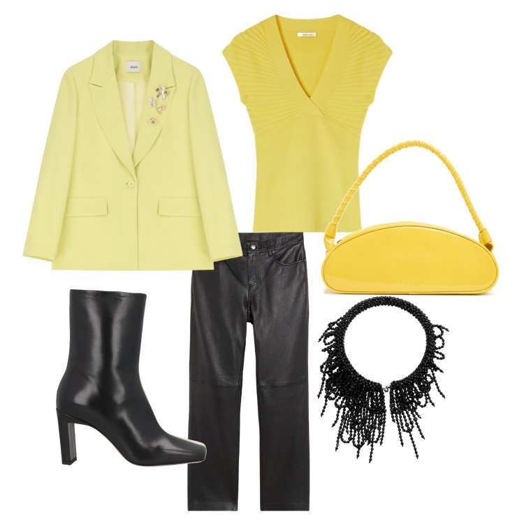 Outfit donna - Rock romantico. Stile Rock per Serata fuori. Abbinamento con pantaloni, stivaletti, blazer, collane, borse a spalla, t-shirt.