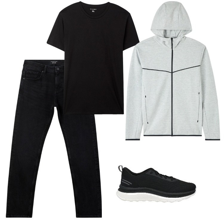 Outfit uomo - Total look #2169216. Stile Casual per Tutti i giorni. Abbinamento con sneakers, t-shirt, felpe con cappuccio, jeans.