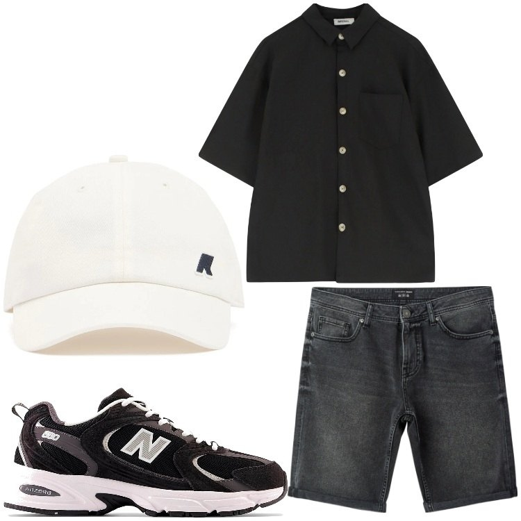 Outfit uomo - La bella stagione. Stile Casual per Tutti i giorni. Abbinamento con bermuda, camicie a manica corta, cappelli, sneakers.