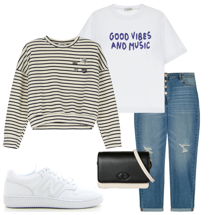 Outfit donna - Musica live a maggio. Stile Casual per Serata fuori. Abbinamento con felpe, t-shirt, jeans strappati, sneakers, portafogli.