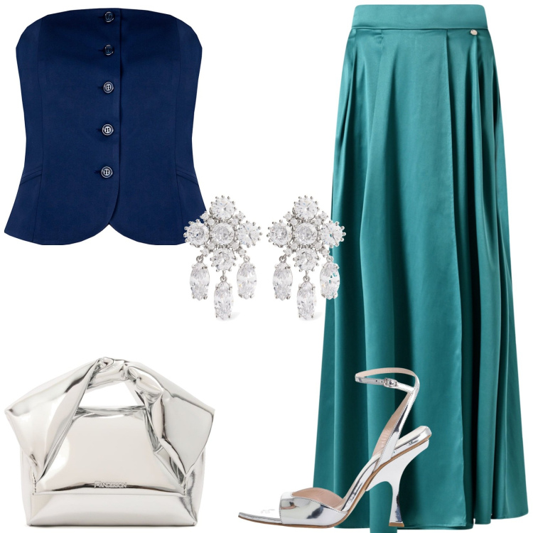 Outfit donna - Cerimonia. Stile Glamour per Cerimonia. Abbinamento con gonne lunghe, top, décolleté, orecchini, borse a mano.