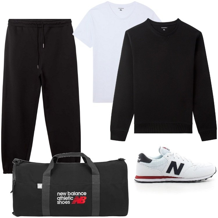 Outfit uomo - Total look #2169355. Stile Casual per Sport. Abbinamento con borse sportive, t-shirt, felpe, pantaloni, sneakers.