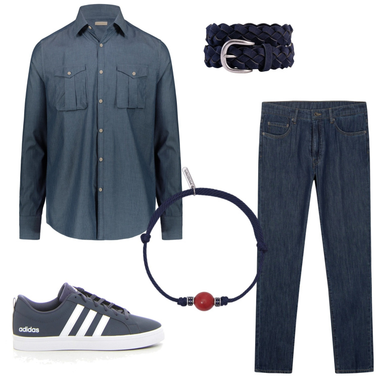 Outfit uomo - Micro accessori. Stile Casual per Tutti i giorni. Abbinamento con braccialetti, camicie, cinture, jeans, sneakers.