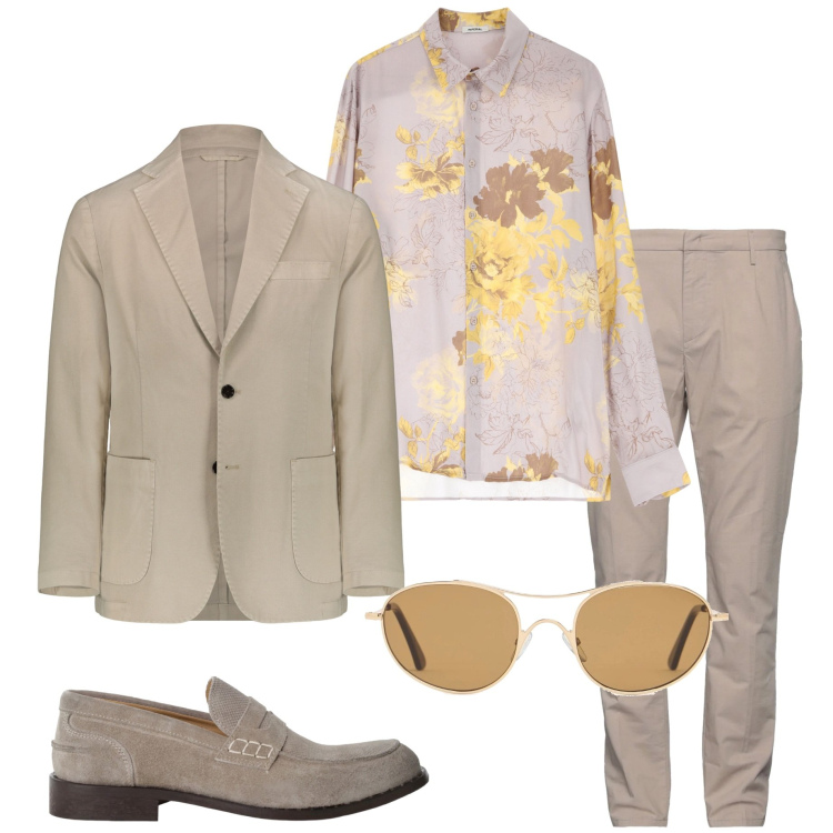 Outfit uomo - Camicia fantasia. Stile Casual per Ufficio. Abbinamento con pantaloni, camicie, scarpe stringate, giacche, occhiali da sole.