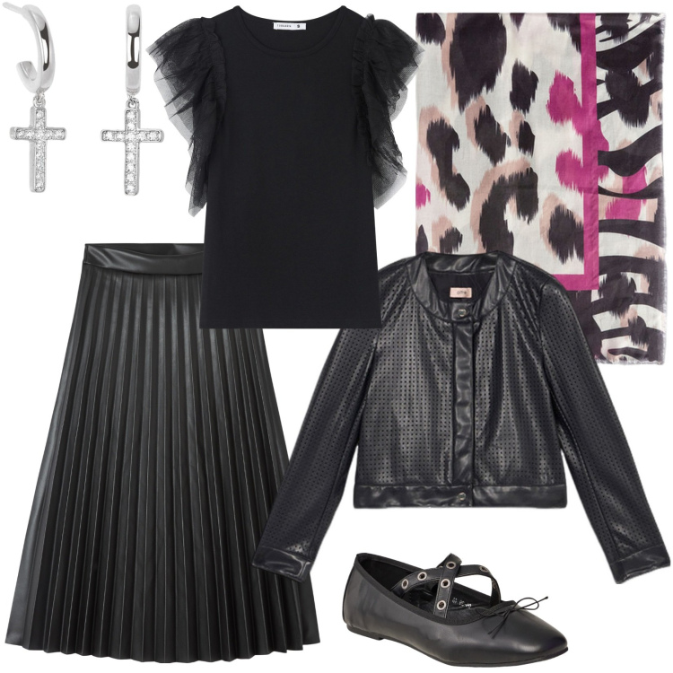Outfit donna - Black Rock. Stile Rock per Serata fuori. Abbinamento con t-shirt, ballerine, gonne lunghe, orecchini, giacche, foulard.
