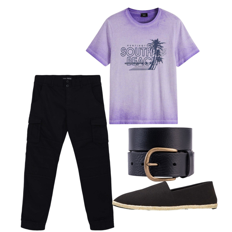 Outfit uomo - Maggio urban. Stile Urban per Tutti i giorni. Abbinamento con espadrillas, t-shirt, pantaloni cargo, cinture.