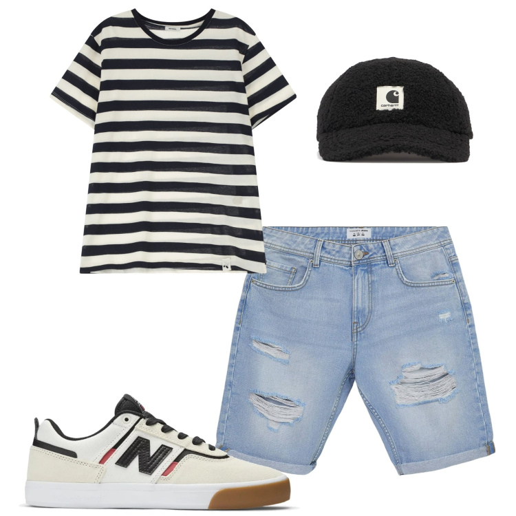 Outfit uomo - Total look #2169462. Stile Casual per Cerimonia. Abbinamento con bermuda, sneakers, t-shirt, cappelli.
