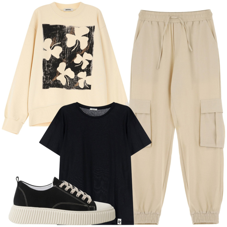 Outfit uomo - Total look #2169463. Stile Trendy per Tutti i giorni. Abbinamento con felpe, pantaloni cargo, sneakers, t-shirt.