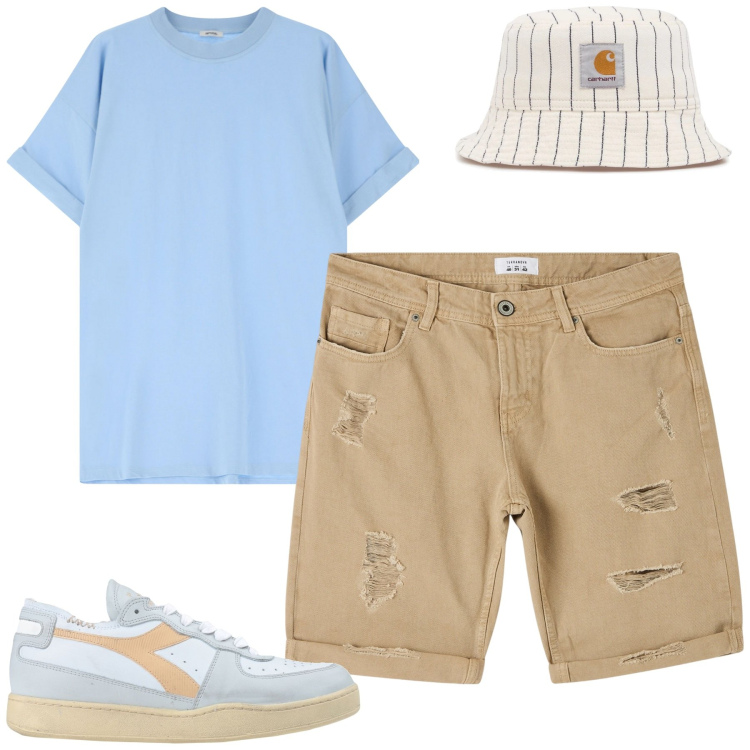 Outfit uomo - Total look #2169468. Stile Casual per Tutti i giorni. Abbinamento con sneakers, bermuda, t-shirt, cappelli.